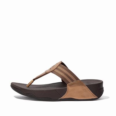 Fitflop Women's WALKSTAR Webbing Toe-Post Sandals - Brown/Gold, ZH2518409